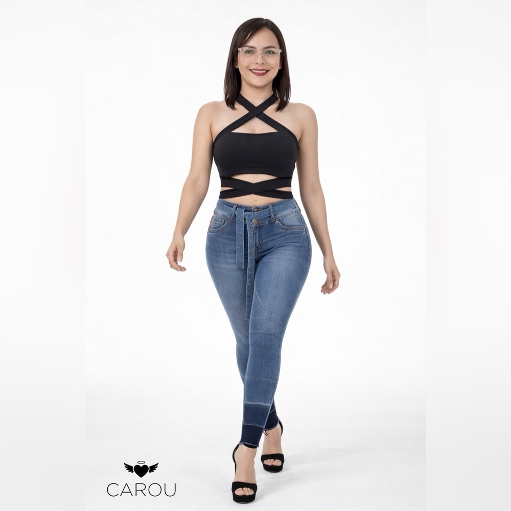 CAROU CR1001 Colombian Jeans | High Waist Push Up | Built-In Belt